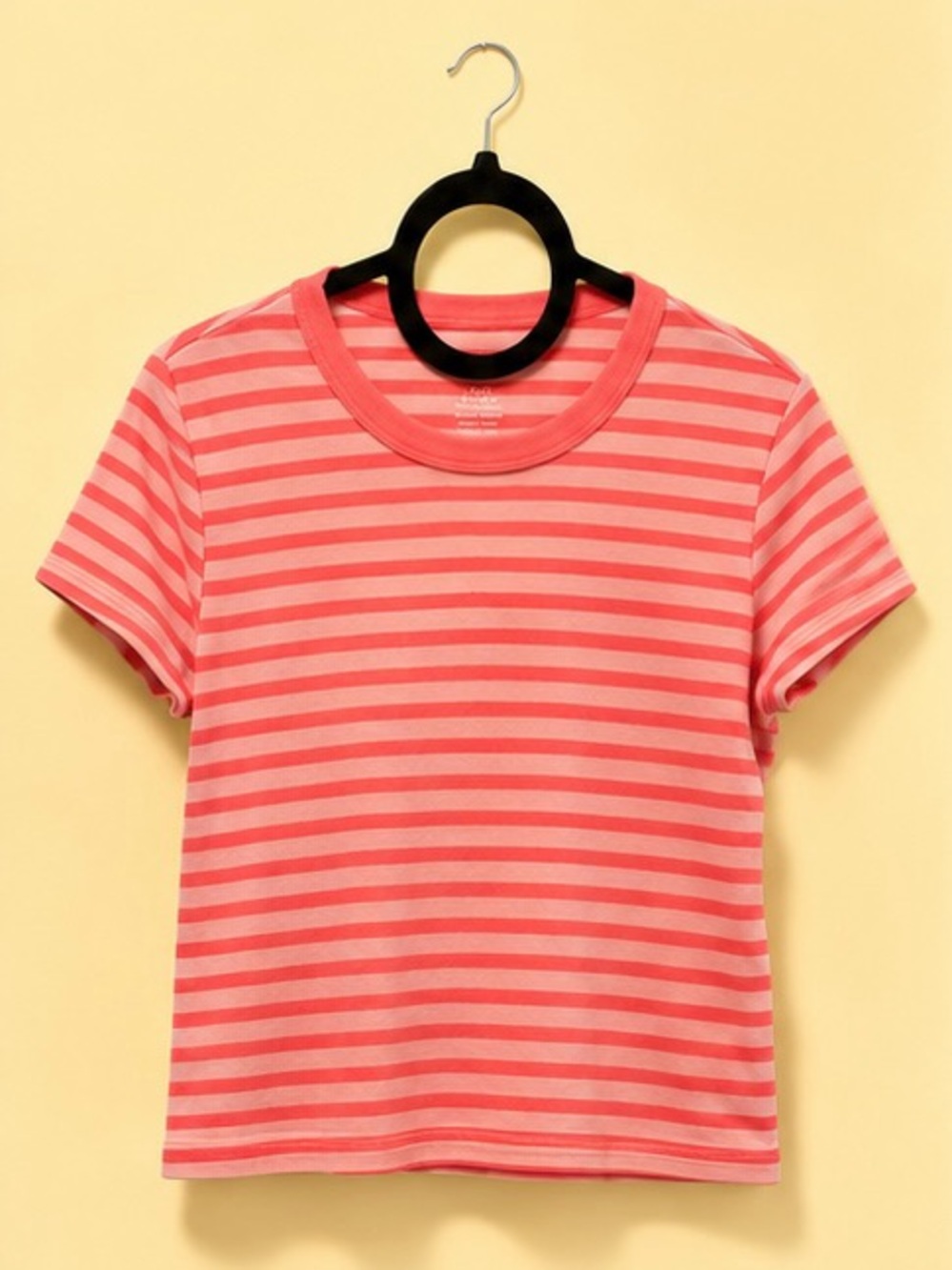 American Eagle Outfitters Coral and Light Pink Striped Short Sleeve Tee